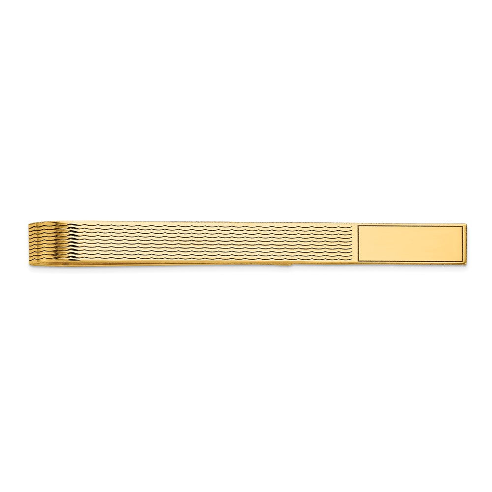 Alternate view of the 14K Yellow Gold Engravable Wave Grooved Tie Bar, 50mm by The Black Bow Jewelry Co.