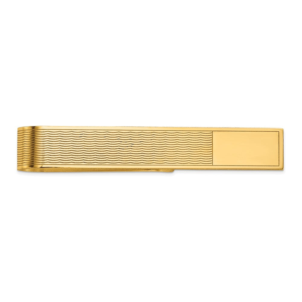 14K Yellow Gold Engravable Wave Grooved Tie Bar, 50mm, Item M11306 by The Black Bow Jewelry Co.