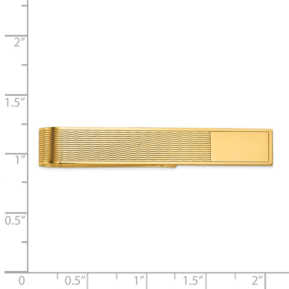 Alternate view of the 14K Yellow Gold Engravable Wave Grooved Tie Bar, 8 x 50mm by The Black Bow Jewelry Co.