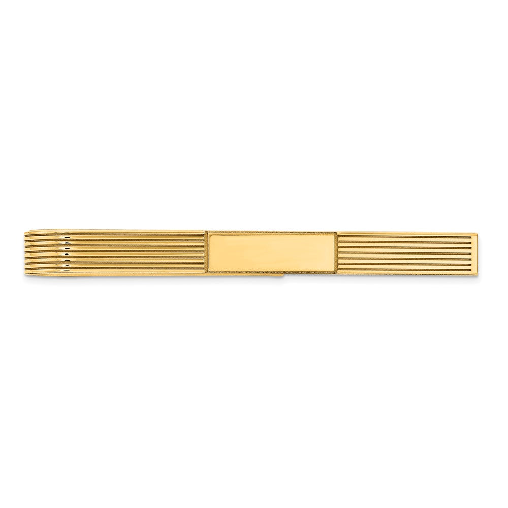 Alternate view of the 14K Yellow Gold Striped &amp; Polished Tie Bar, 50mm by The Black Bow Jewelry Co.
