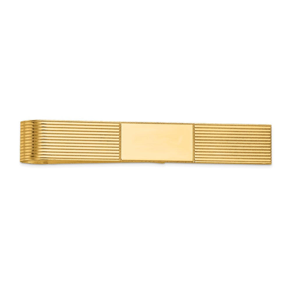 14K Yellow Gold Striped &amp; Polished Tie Bar, 8 x 50mm, Item M11307-8 by The Black Bow Jewelry Co.