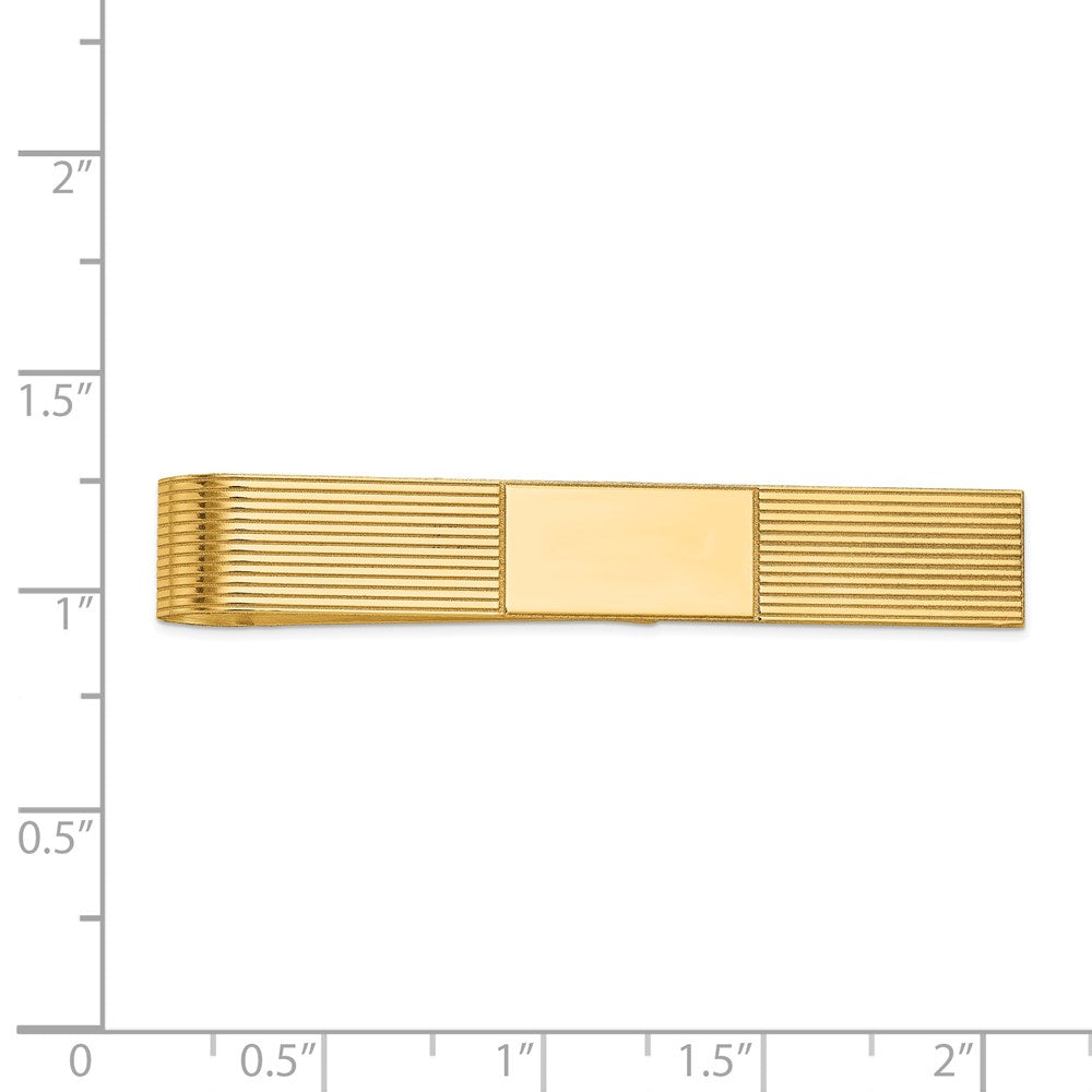 Alternate view of the 14K Yellow Gold Striped &amp; Polished Tie Bar, 50mm by The Black Bow Jewelry Co.