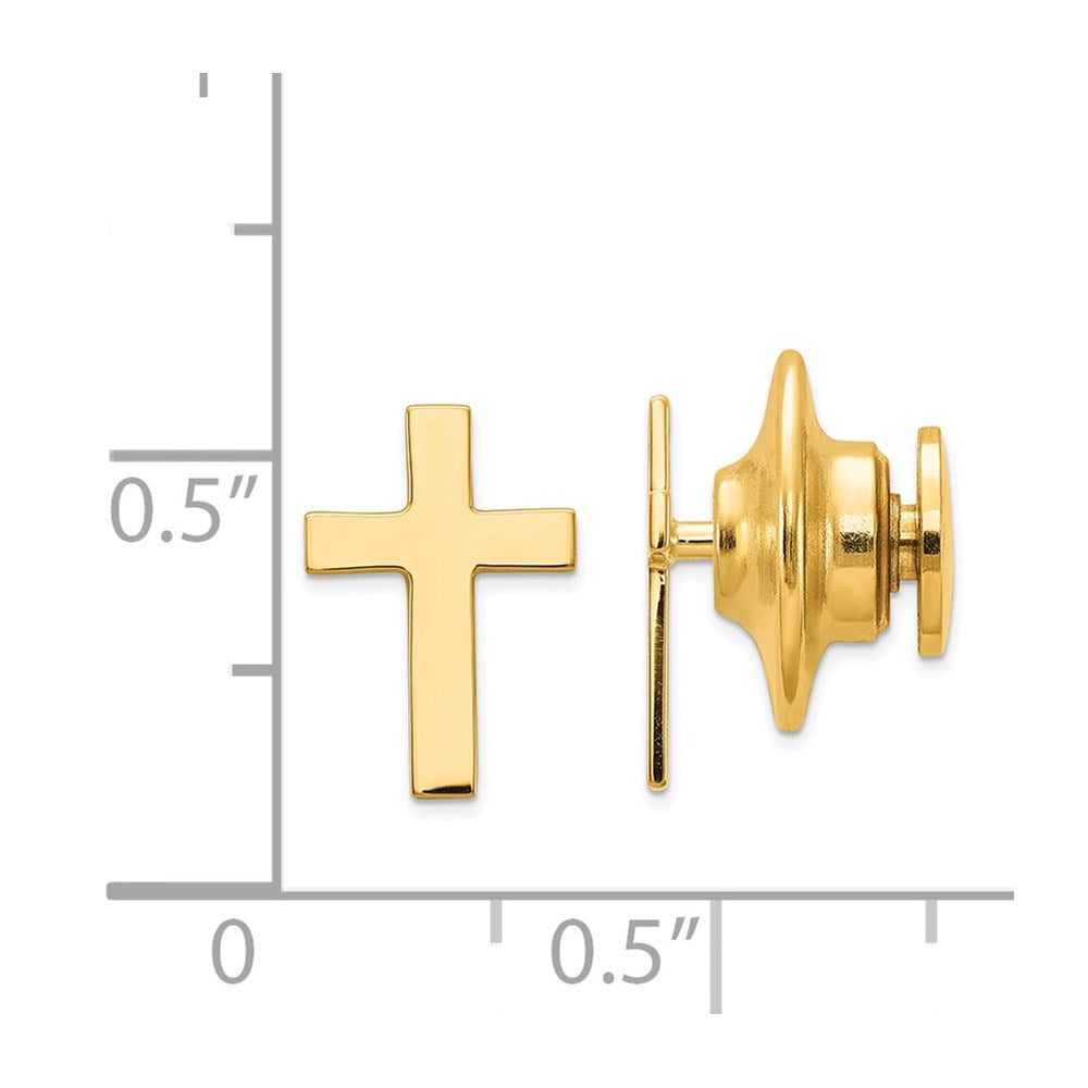 Alternate view of the 14K Yellow Gold Small Cross Lapel or Tie Pin, 8 x 11mm by The Black Bow Jewelry Co.