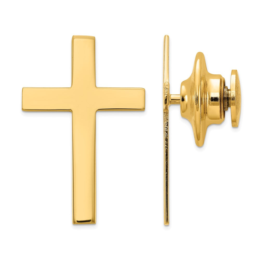 14K Yellow Gold Large Cross Lapel or Tie Pin, 14 x 22mm, Item M11336 by The Black Bow Jewelry Co.