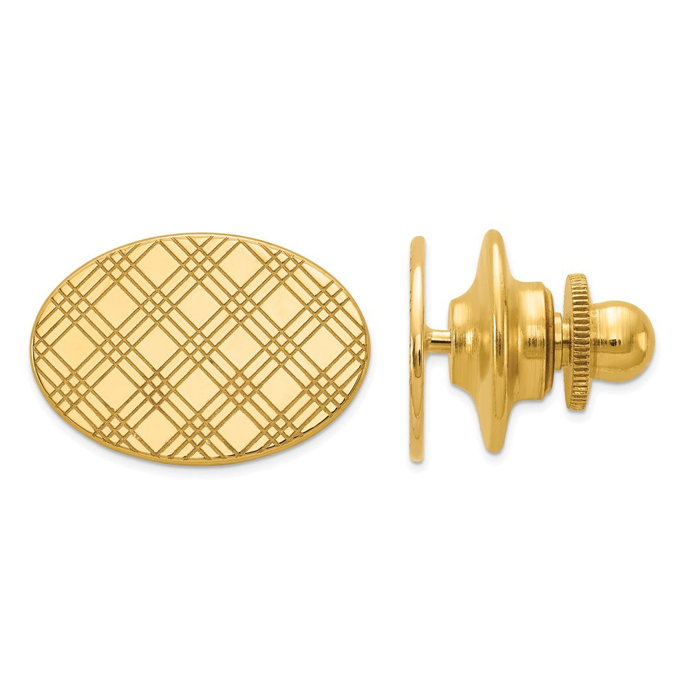 14K Yellow Gold Checkered Oval Lapel or Tie Pin, 16 x 11mm, Item M11345 by The Black Bow Jewelry Co.