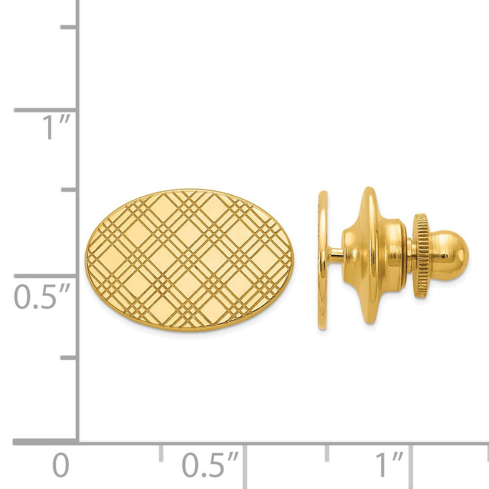 Alternate view of the 14K Yellow Gold Checkered Oval Lapel or Tie Pin, 16 x 11mm by The Black Bow Jewelry Co.