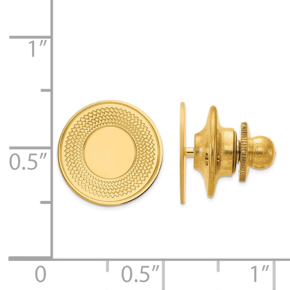 Alternate view of the 14K Yellow Gold Textured Round Disc Lapel or Tie Pin, 12mm by The Black Bow Jewelry Co.