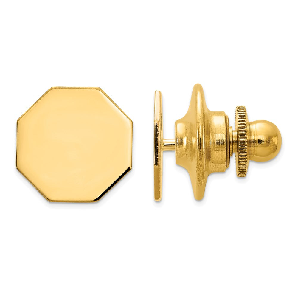 14K Yellow Gold Polished Octagon Lapel or Tie Pin, 11mm, Item M11355 by The Black Bow Jewelry Co.