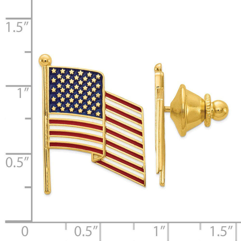 Alternate view of the 14K Yellow Gold &amp; Enamel Waving U.S. Flag Lapel or Tie Pin, 20 x 26mm by The Black Bow Jewelry Co.