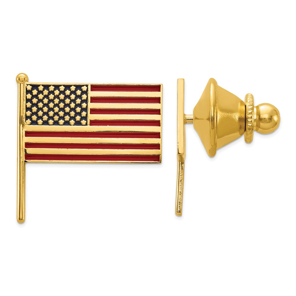 14K Yellow Gold &amp; Enamel U.S. Flag Lapel or Tie Pin, 18 x 19mm, Item M11359 by The Black Bow Jewelry Co.