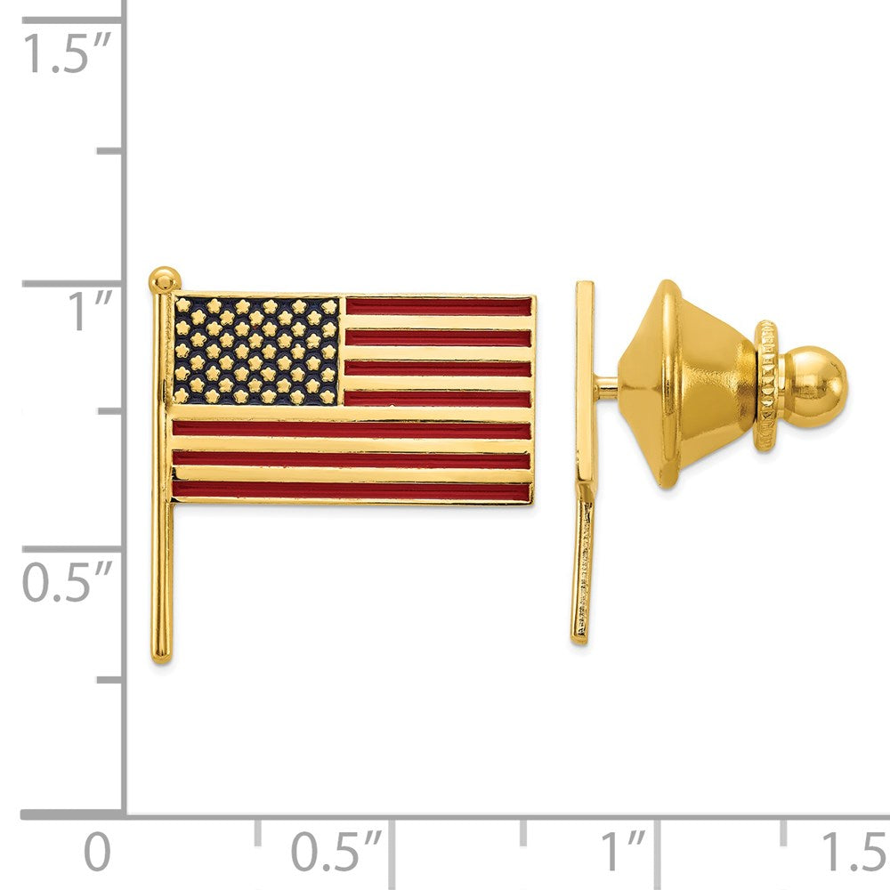 Alternate view of the 14K Yellow Gold &amp; Enamel U.S. Flag Lapel or Tie Pin, 18 x 19mm by The Black Bow Jewelry Co.