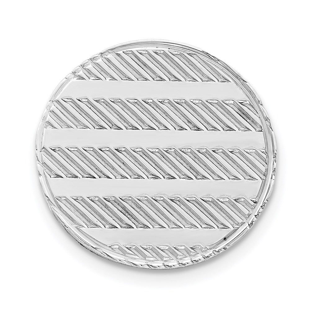 Rhodium Plated Sterling Silver Striped Round Lapel or Tie Pin, 13mm, Item M11360 by The Black Bow Jewelry Co.