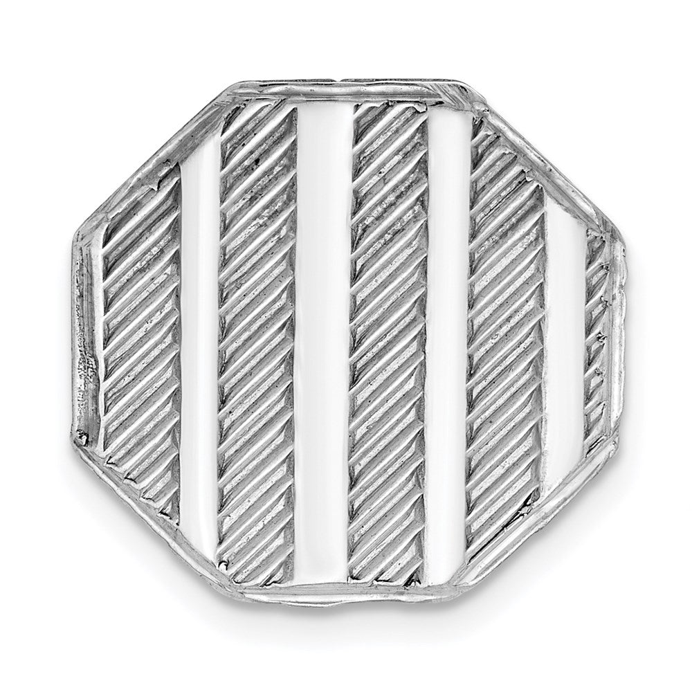 Rhodium Plated Sterling Silver Striped Octagon Lapel or Tie Pin, 13mm, Item M11362 by The Black Bow Jewelry Co.