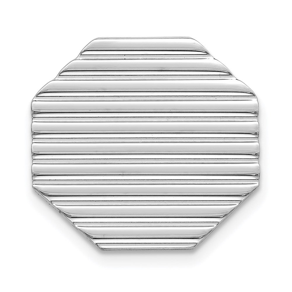 Rhodium Plated Sterling Silver Grooved Octagon Lapel or Tie Pin, 13mm, Item M11369 by The Black Bow Jewelry Co.