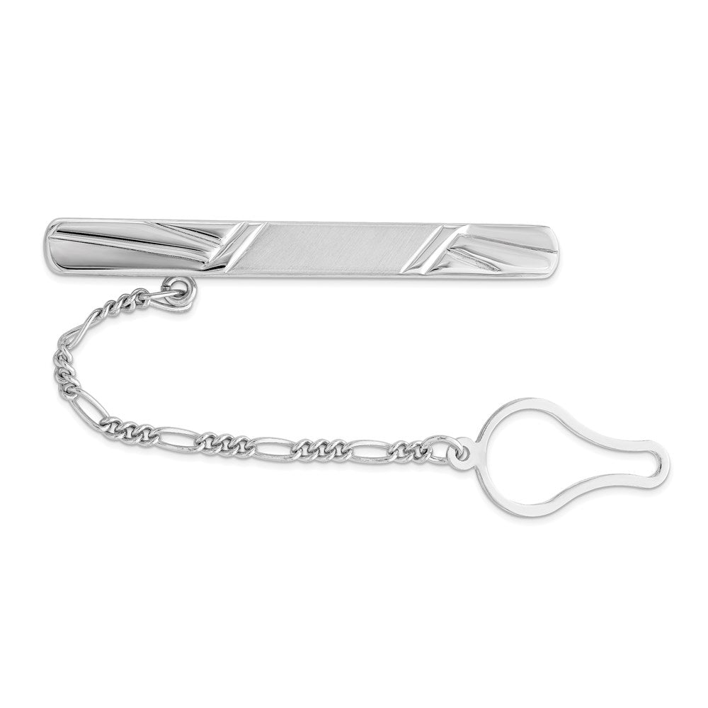 Rhodium Plated Sterling Silver Grooved with Button Chain Tie Bar, Item M11374 by The Black Bow Jewelry Co.
