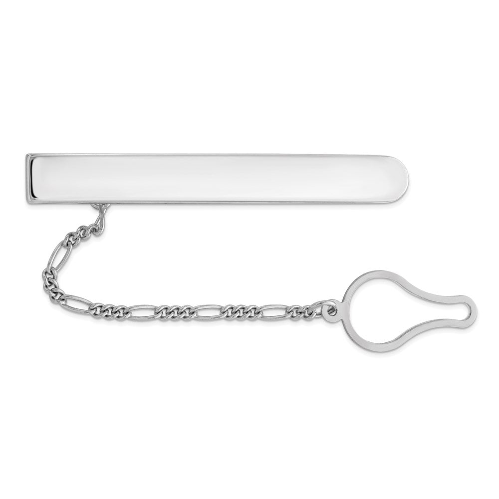 Rhodium Plated Sterling Silver Engravable Button Chain Tie Bar, Item M11376 by The Black Bow Jewelry Co.