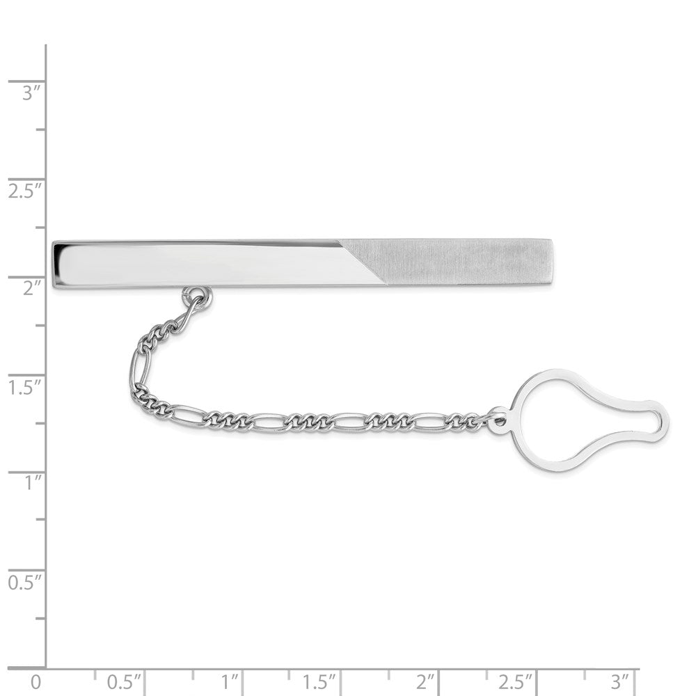 Alternate view of the Rhodium Plated Sterling Silver Polished &amp; Brushed Button Chain Tie Bar by The Black Bow Jewelry Co.