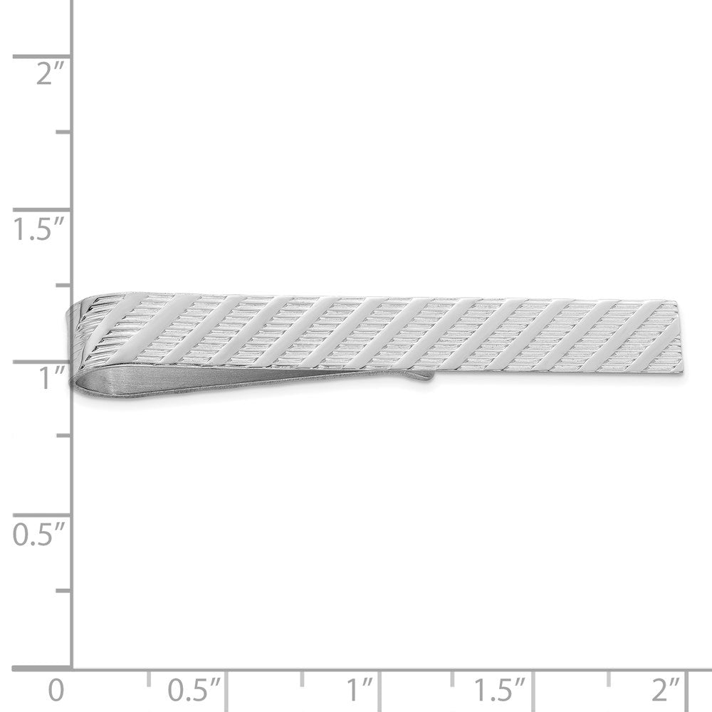 Diagonal Lines Silver Cufflink And Tie Bar Set