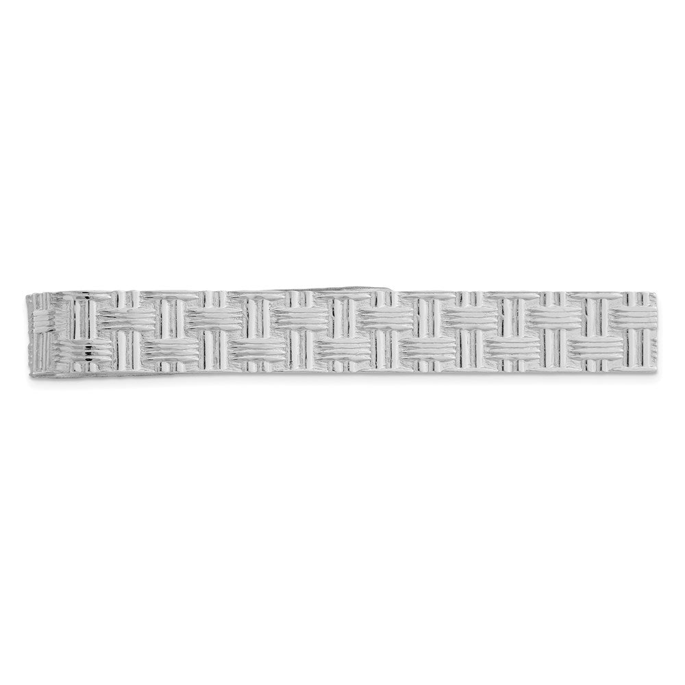 Rhodium Plated Sterling Silver Basketweave Tie Bar, 7 x 55mm, Item M11386 by The Black Bow Jewelry Co.