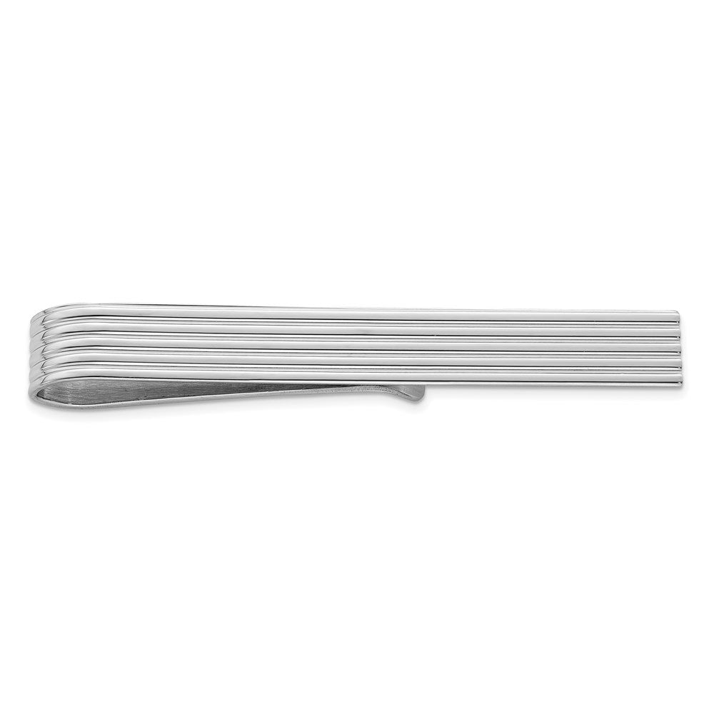 Rhodium Plated Sterling Silver Grooved Striped Tie Bar, 6 x 52mm, Item M11388 by The Black Bow Jewelry Co.