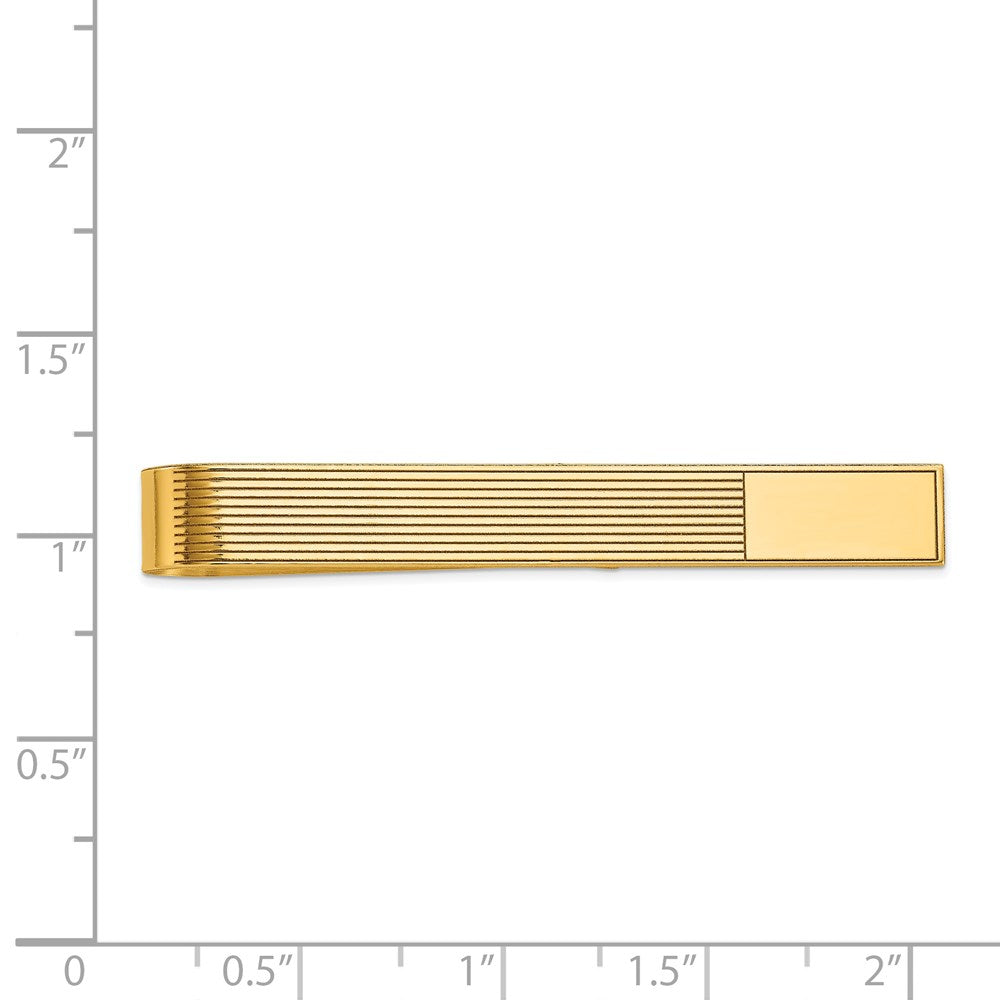 Alternate view of the 14K Yellow Gold Engravable Grooved Striped Tie Bar, 6.5 x 50mm by The Black Bow Jewelry Co.