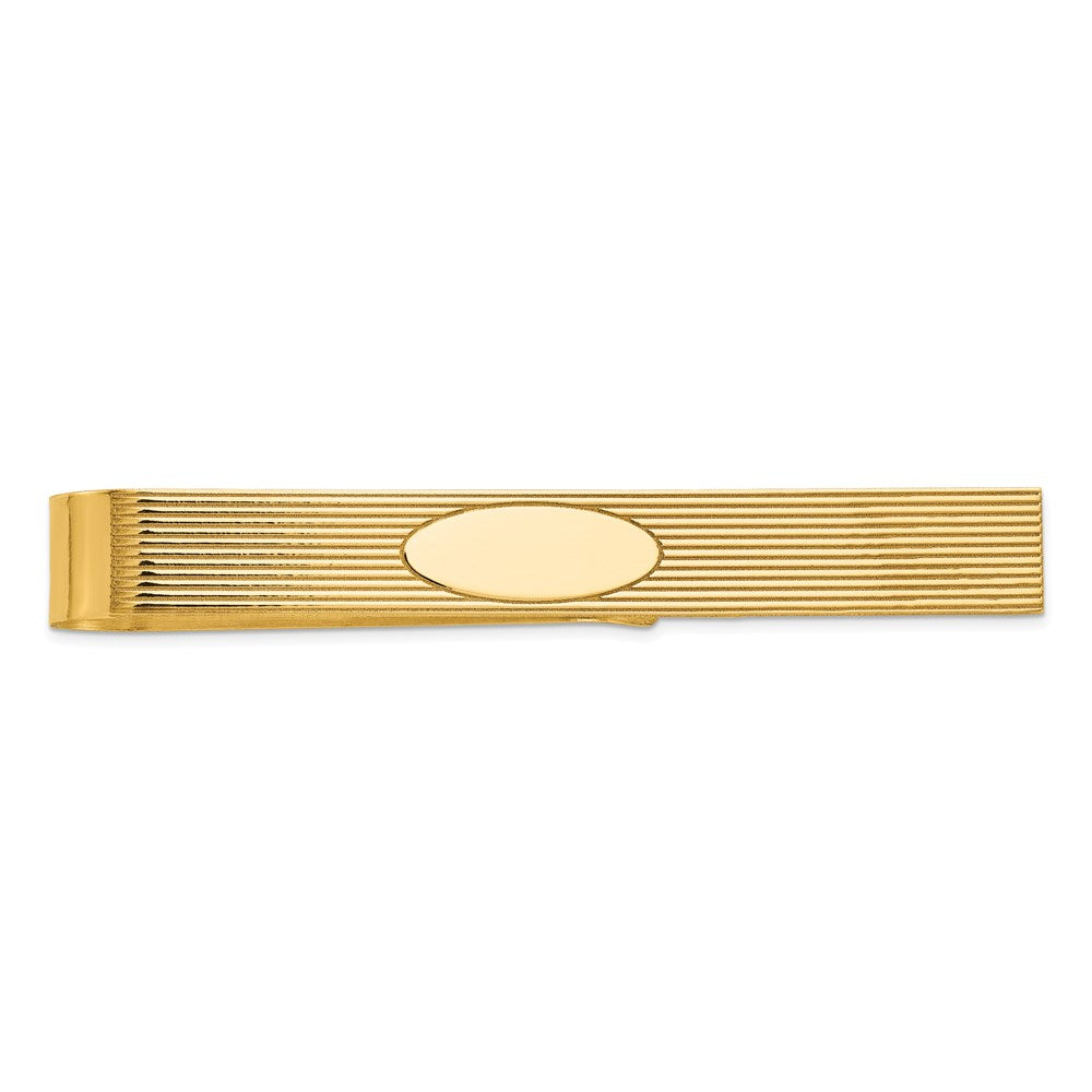 14K Yellow Gold Engravable Striped Tie Bar, 6.5 x 50mm, Item M11392 by The Black Bow Jewelry Co.
