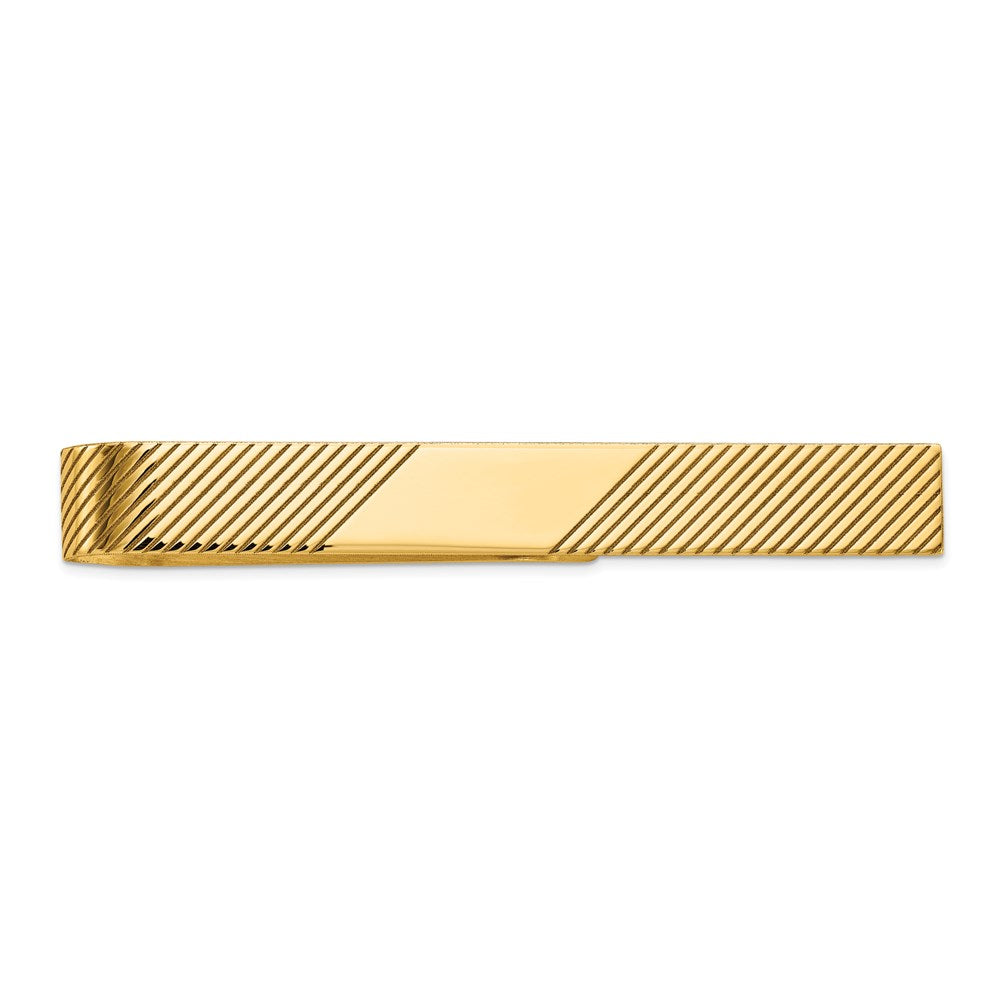 14K Yellow Gold Diagonal Striped Tie Bar, 6.5 x 50mm, Item M11393 by The Black Bow Jewelry Co.