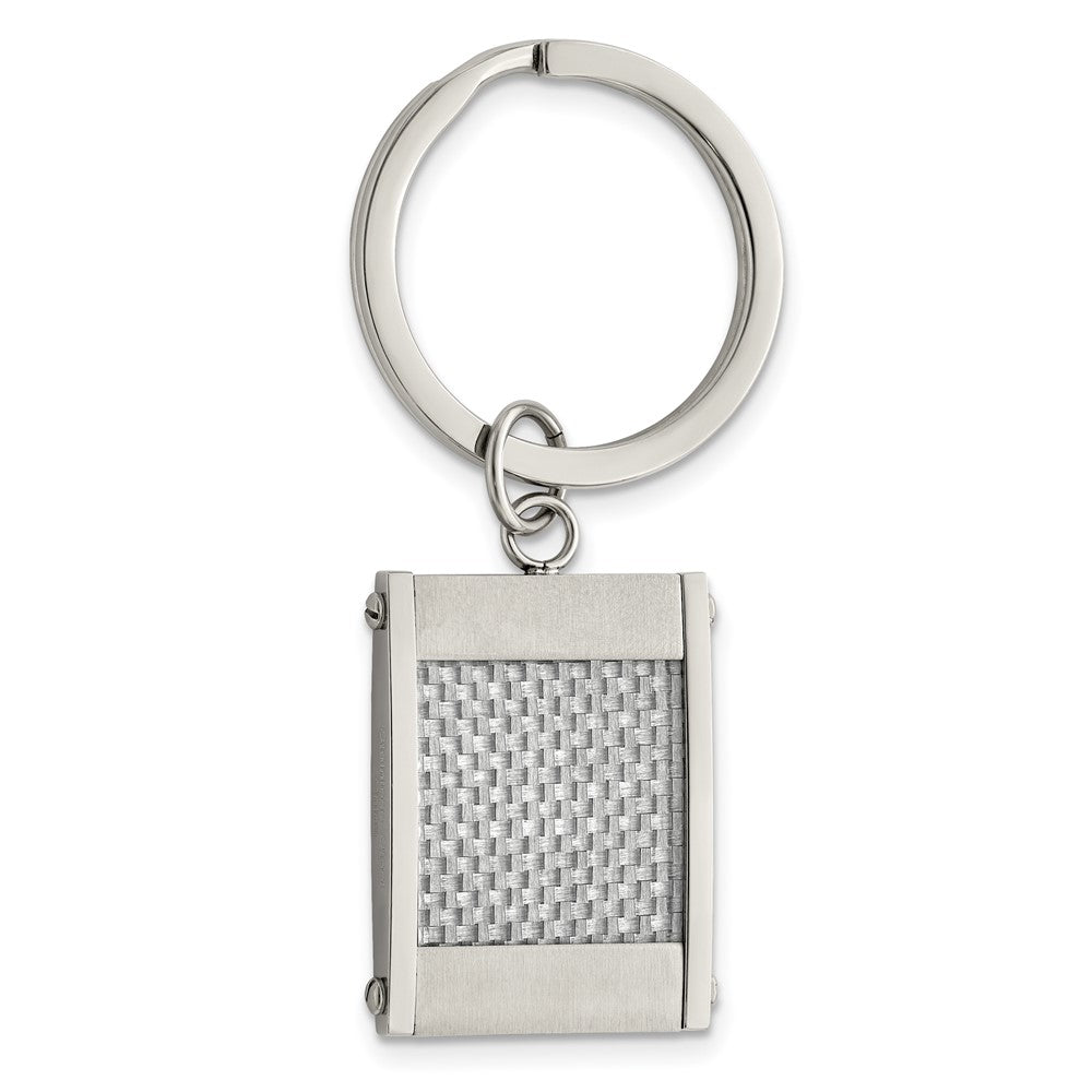Stainless Steel &amp; Gray Carbon Fiber Rectangle Key Chain, Item M11401 by The Black Bow Jewelry Co.