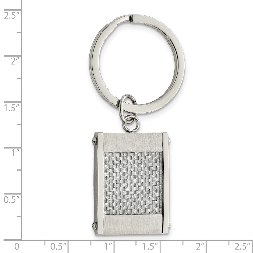 Alternate view of the Stainless Steel &amp; Gray Carbon Fiber Rectangle Key Chain by The Black Bow Jewelry Co.