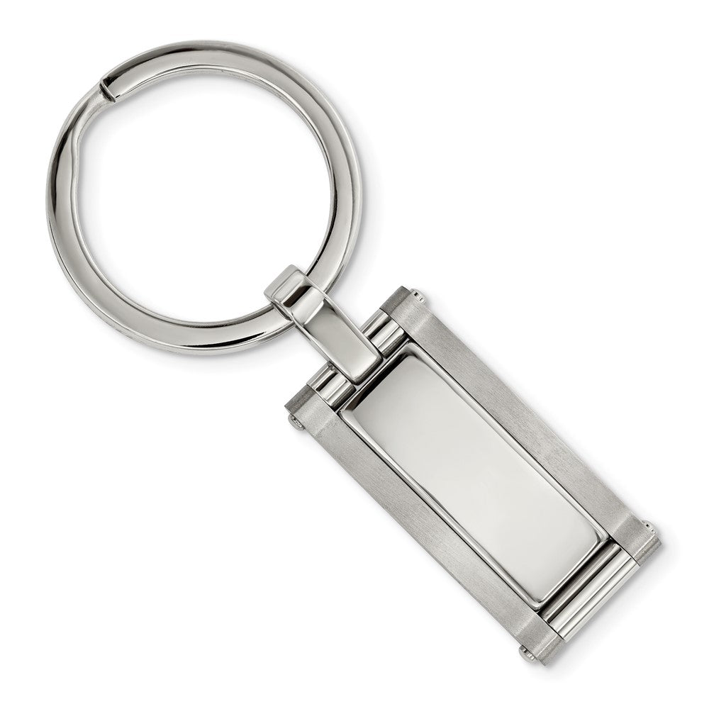 Stainless Steel Brushed &amp; Polished Rectangle Key Chain, Item M11402 by The Black Bow Jewelry Co.