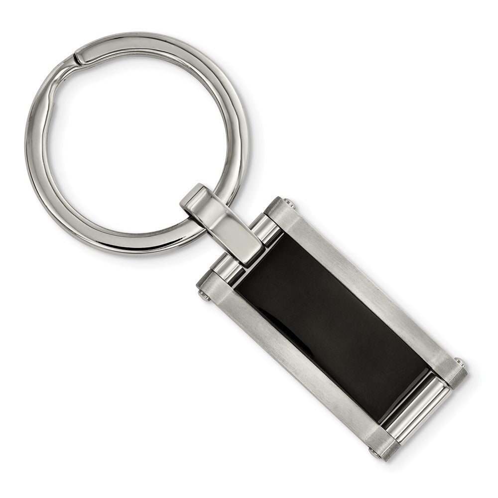 Stainless Steel &amp; Black Acrylic Rectangle Key Chain, Item M11403 by The Black Bow Jewelry Co.