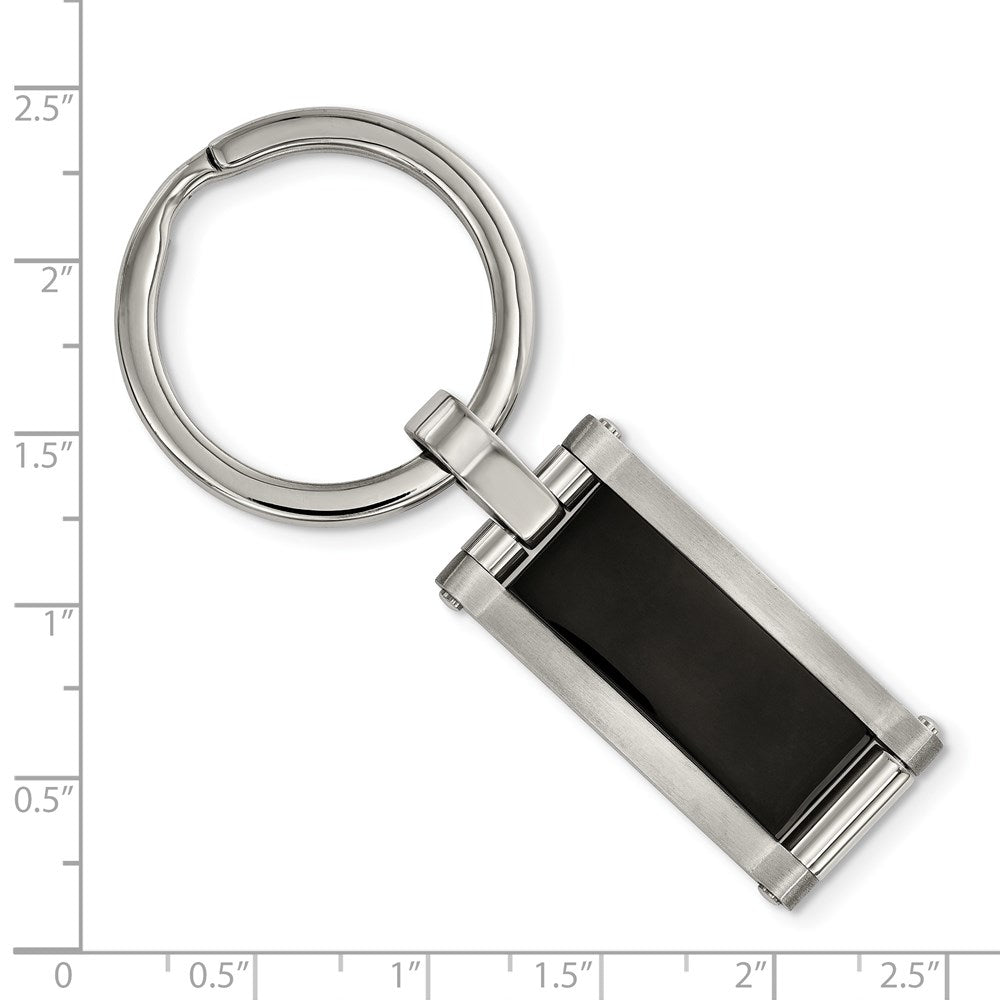 Alternate view of the Stainless Steel &amp; Black Acrylic Rectangle Key Chain by The Black Bow Jewelry Co.