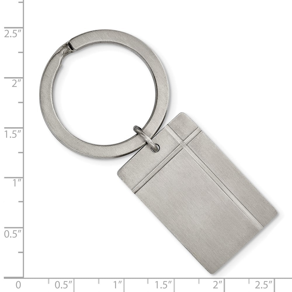 Alternate view of the Stainless Steel Brushed and Grooved Rectangle Key Chain by The Black Bow Jewelry Co.
