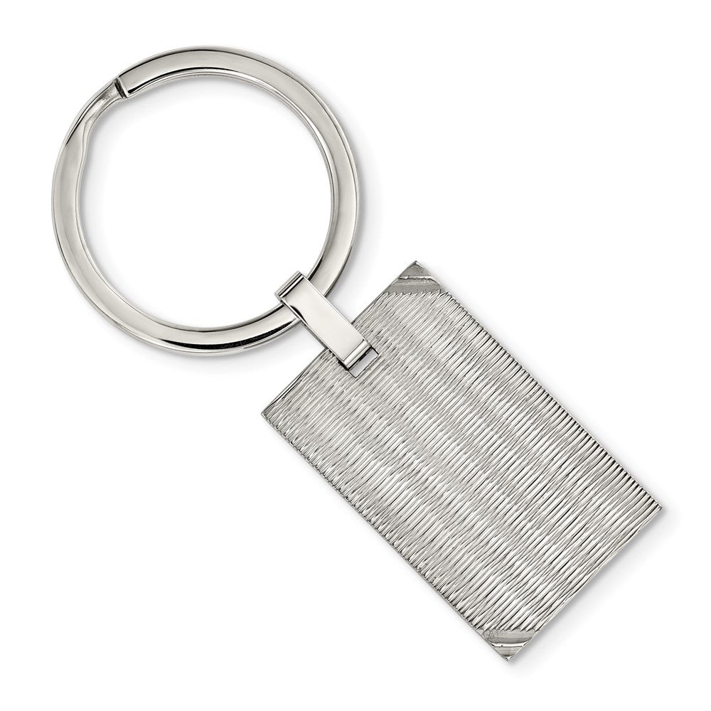 Stainless Steel Polished and Textured Rectangle Key Chain, Item M11409 by The Black Bow Jewelry Co.