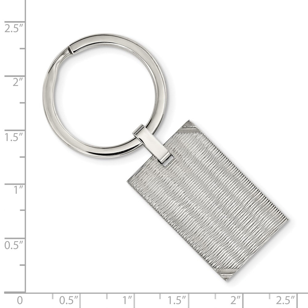 Alternate view of the Stainless Steel Polished and Textured Rectangle Key Chain by The Black Bow Jewelry Co.
