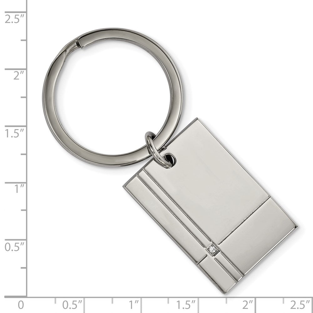 Alternate view of the Stainless Steel &amp; CZ Polished &amp; Grooved Rectangle Key Chain by The Black Bow Jewelry Co.