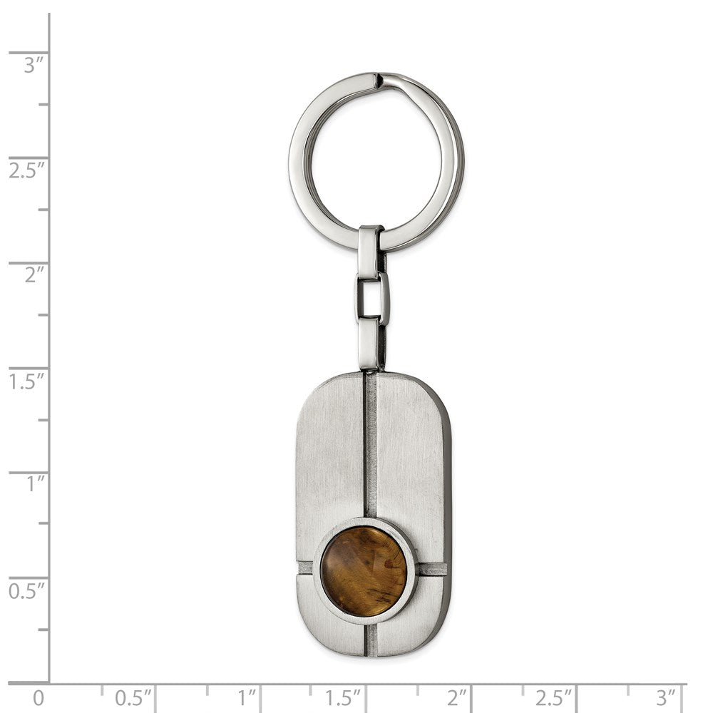 Alternate view of the Stainless Steel &amp; Brown Tiger&#39;s Eye Brushed &amp; Grooved Key Chain by The Black Bow Jewelry Co.