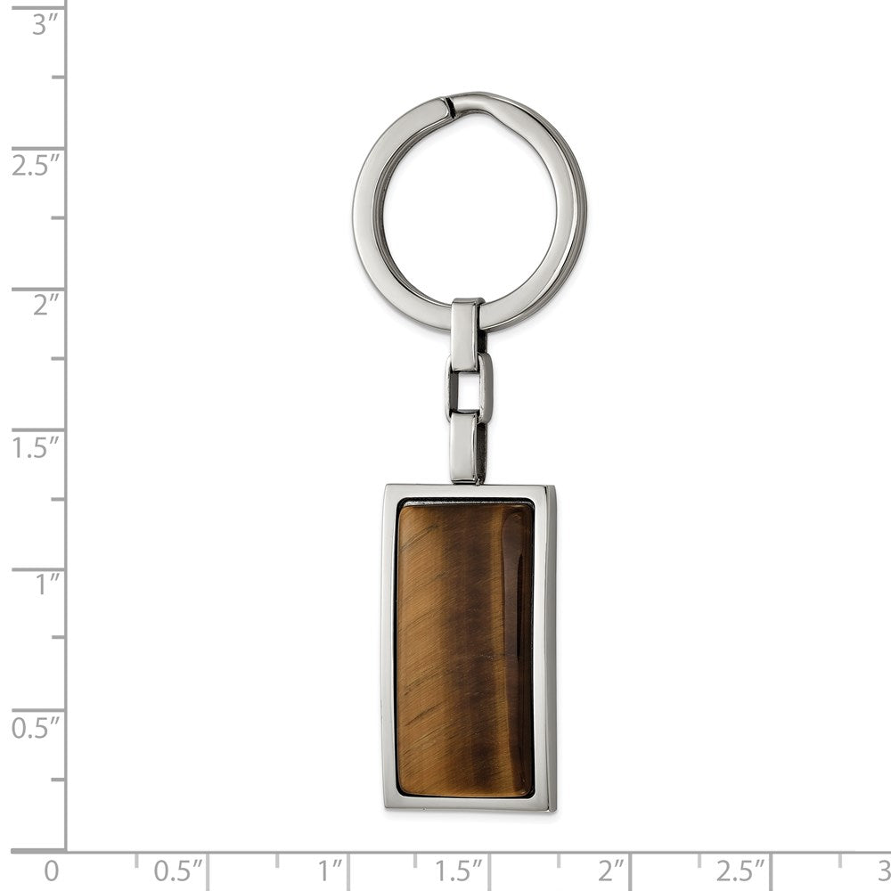 Alternate view of the Stainless Steel &amp; Brown Tiger&#39;s Eye Rectangle Key Chain by The Black Bow Jewelry Co.