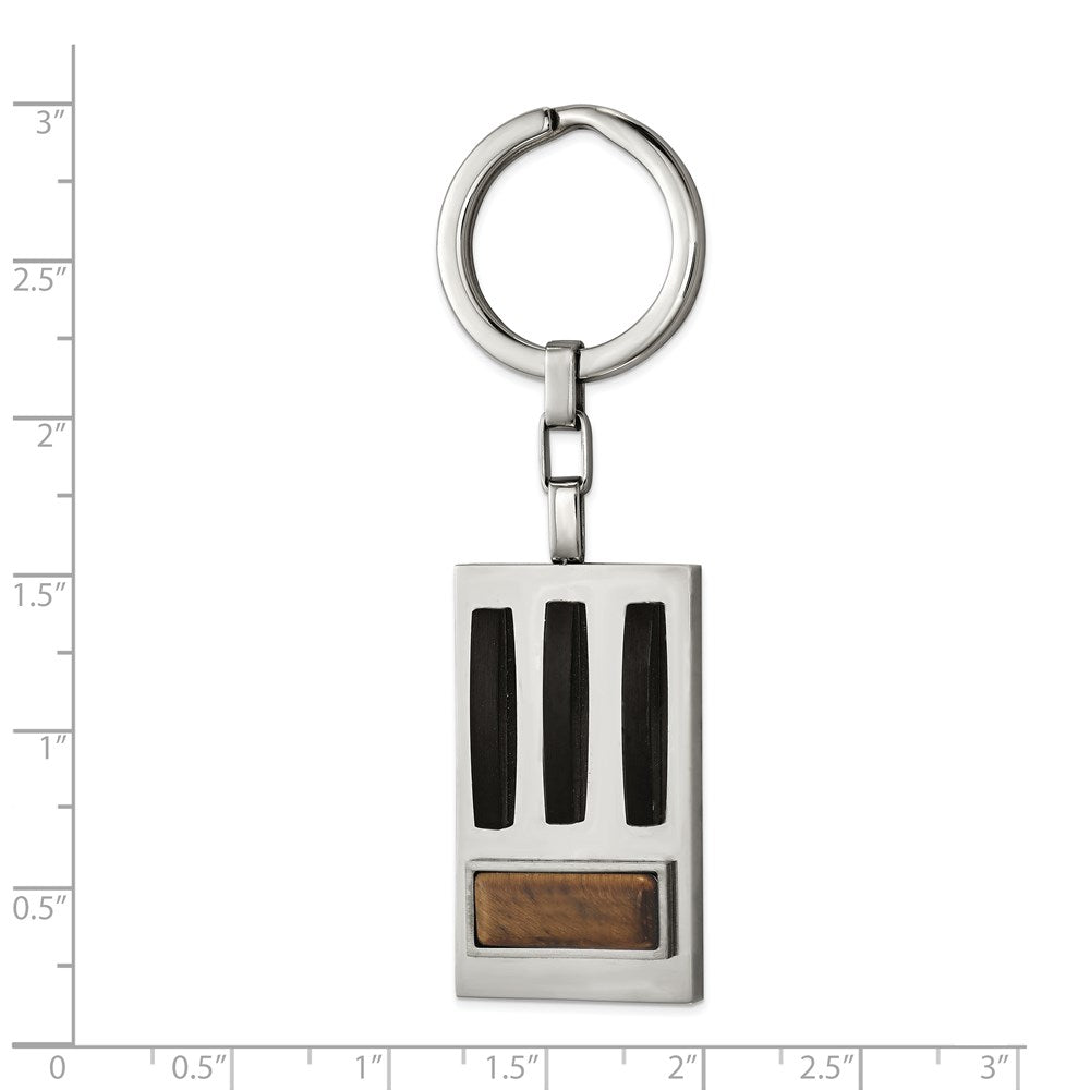 Alternate view of the Stainless Steel Black Plated &amp; Tiger&#39;s Eye Rectangle Key Chain by The Black Bow Jewelry Co.