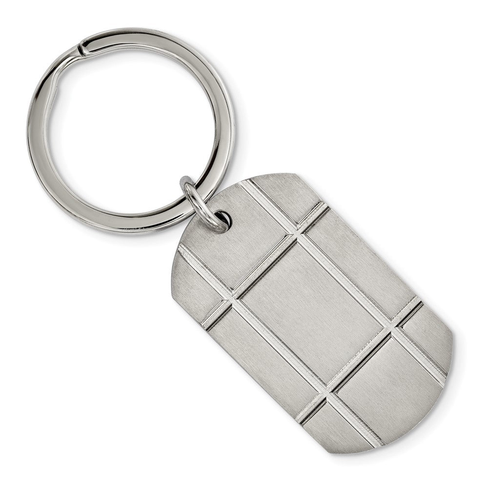 Stainless Steel Brushed Grooved Dog Tag Key Chain, Item M11416 by The Black Bow Jewelry Co.