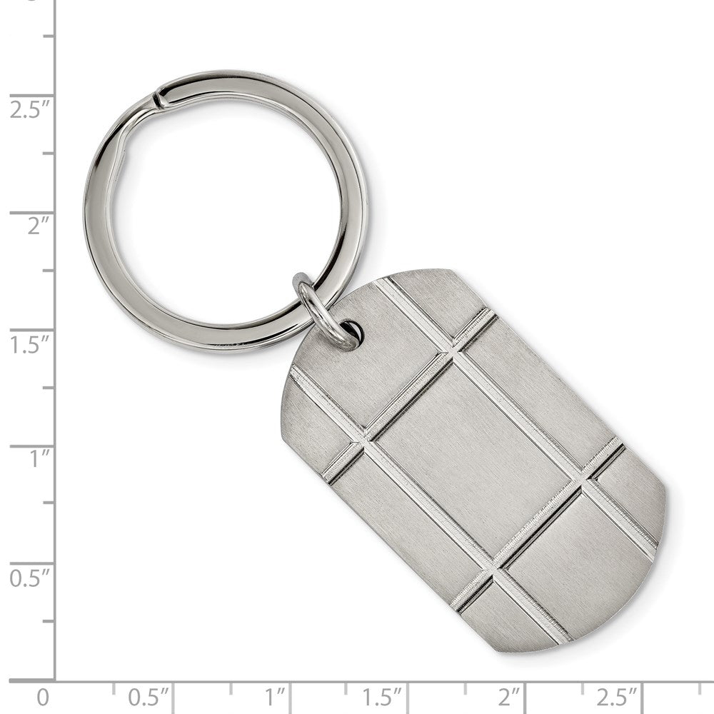 Alternate view of the Stainless Steel Brushed Grooved Dog Tag Key Chain by The Black Bow Jewelry Co.