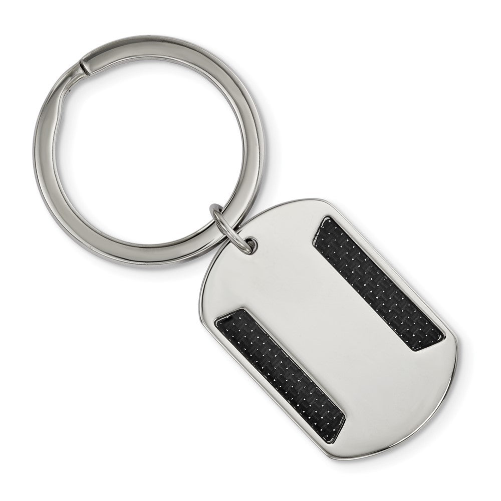 Stainless Steel &amp; Black Carbon Fiber Dog Tag Key Chain, Item M11417 by The Black Bow Jewelry Co.