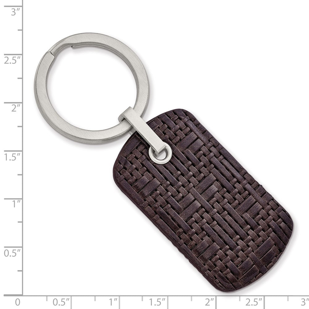 Alternate view of the Stainless Steel Brown Woven &amp; Stitched Leather Key Chain by The Black Bow Jewelry Co.