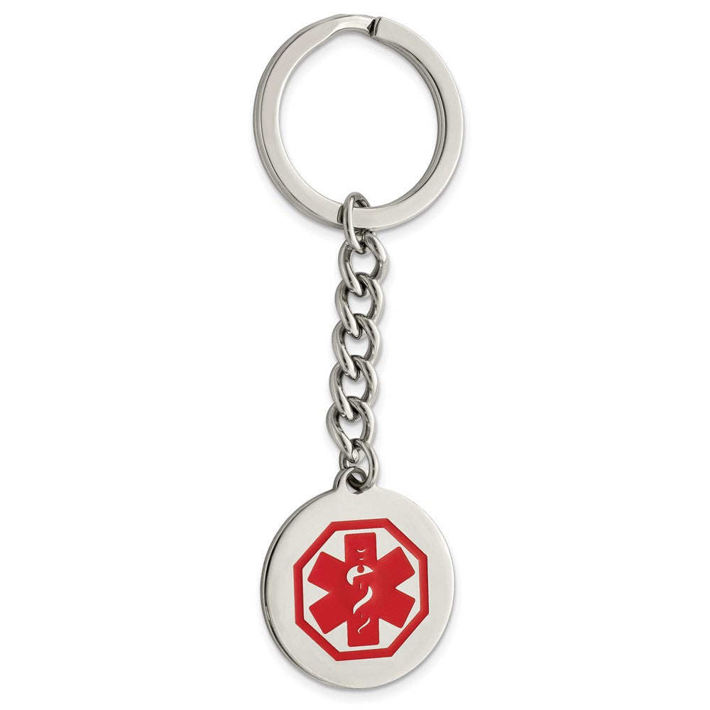 Stainless Steel &amp; Red Enamel Medical Alert Disc Key Chain, Item M11420 by The Black Bow Jewelry Co.