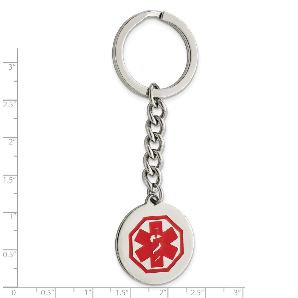 Alternate view of the Stainless Steel &amp; Red Enamel Medical Alert Disc Key Chain by The Black Bow Jewelry Co.