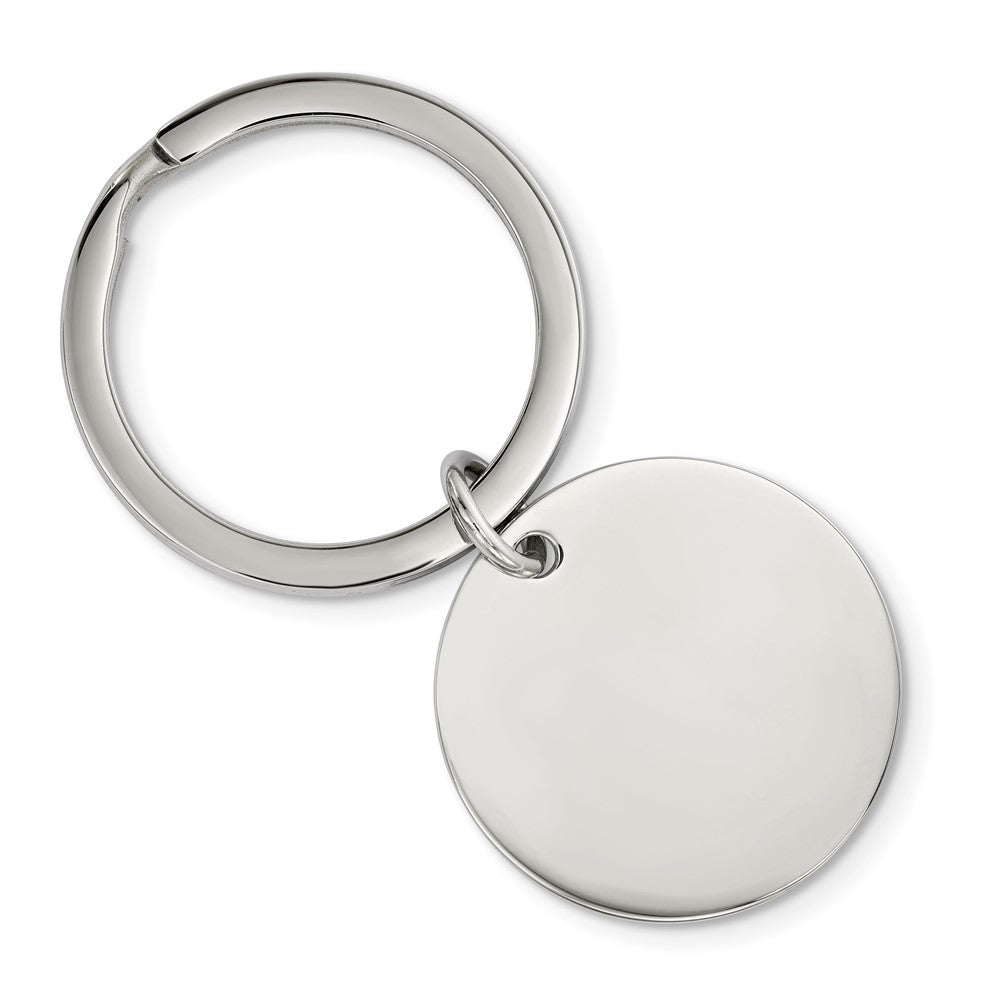 Stainless Steel Brushed &amp; Polished Reversible Circle Key Chain, Item M11423 by The Black Bow Jewelry Co.