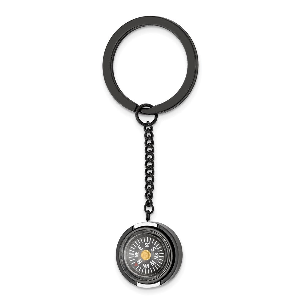 Black Plated Stainless Steel Functional Compass Key Chain, Item M11424 by The Black Bow Jewelry Co.