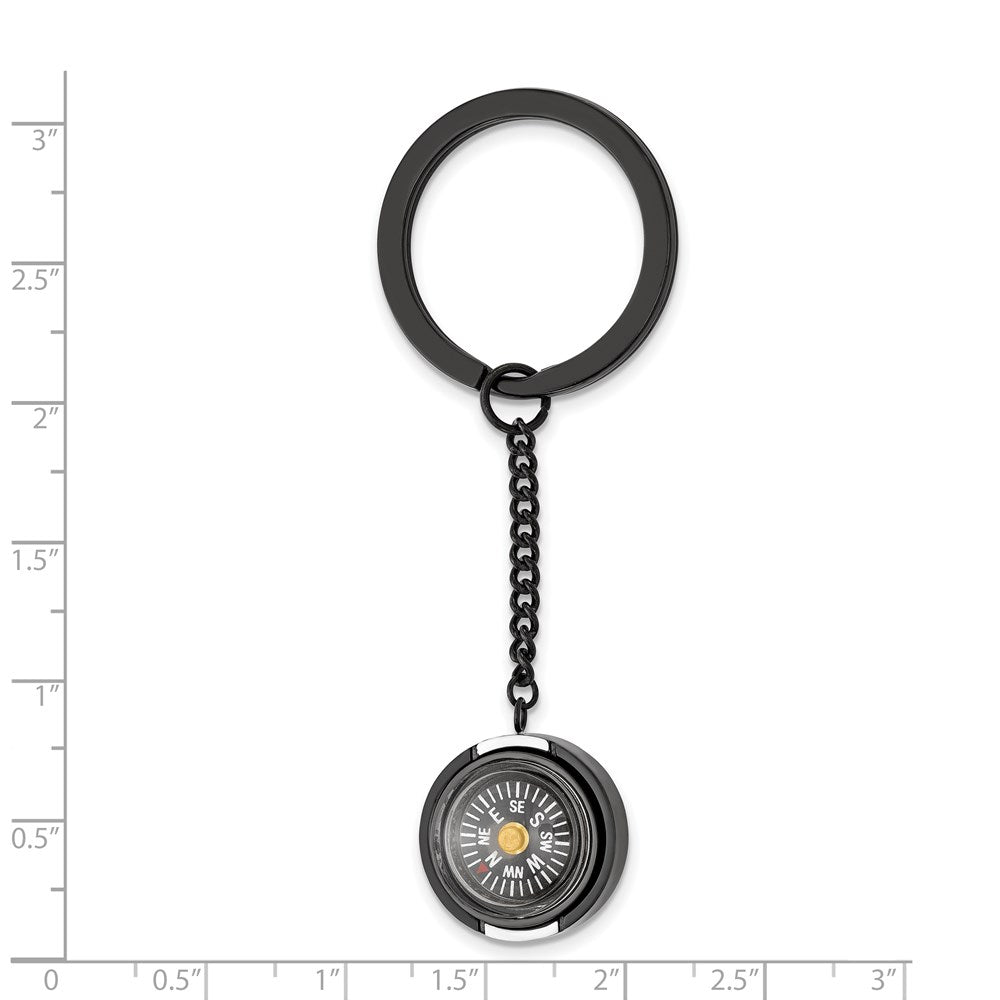 Alternate view of the Black Plated Stainless Steel Functional Compass Key Chain by The Black Bow Jewelry Co.