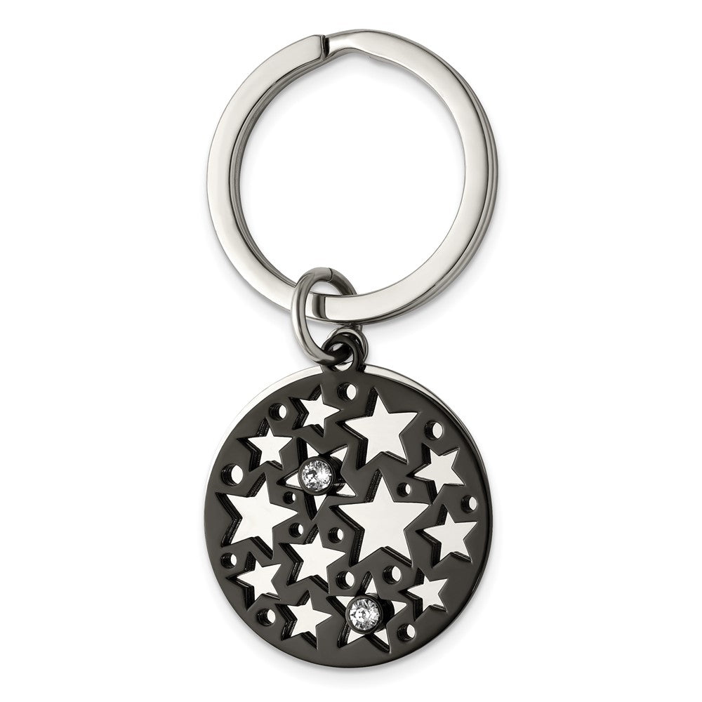 Stainless Steel &amp; Crystal, Polished &amp; Black Plated 2 Pc Star Key Chain, Item M11425 by The Black Bow Jewelry Co.
