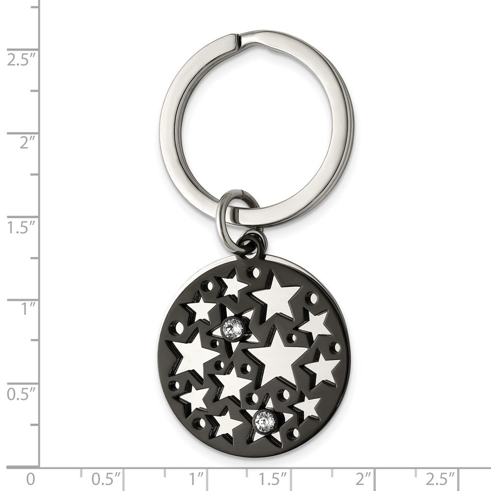 Alternate view of the Stainless Steel &amp; Crystal, Polished &amp; Black Plated 2 Pc Star Key Chain by The Black Bow Jewelry Co.